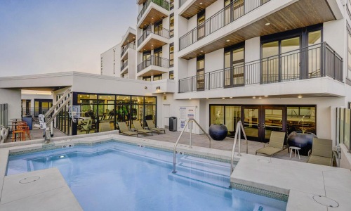 a swimming pool in a courtyard