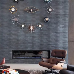 art on wall with fireplace 