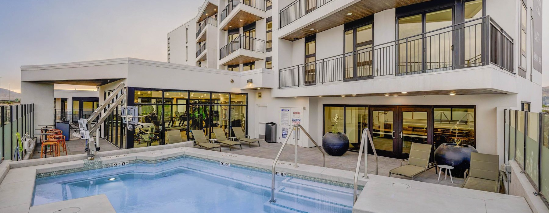 a swimming pool in a courtyard